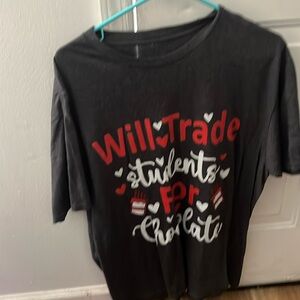 Men’s XL Gildan charcoal t-shirt with Valentine’s Day saying for teachers
